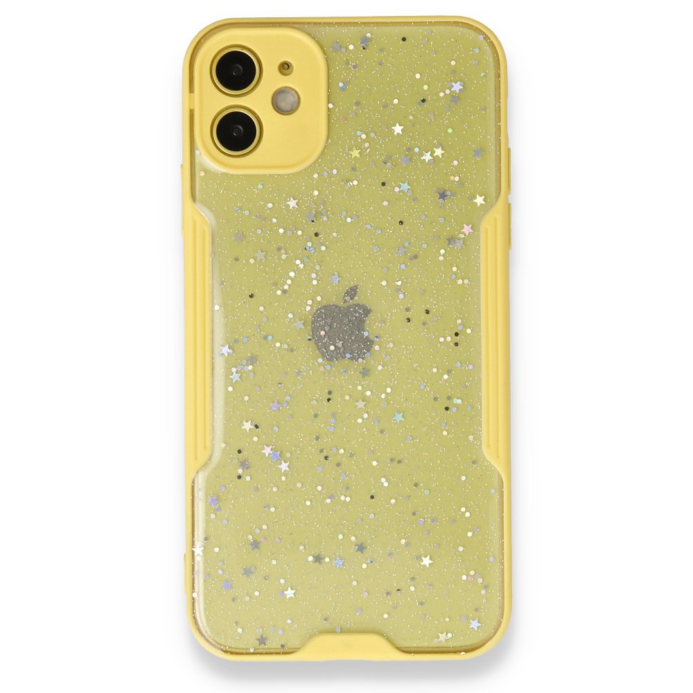 iPhone 12 Mini Kılıf Platin Simli Silikon - Sarı  iPhone 12 Mini Kılıf Platin Simli Silikon - Sarı