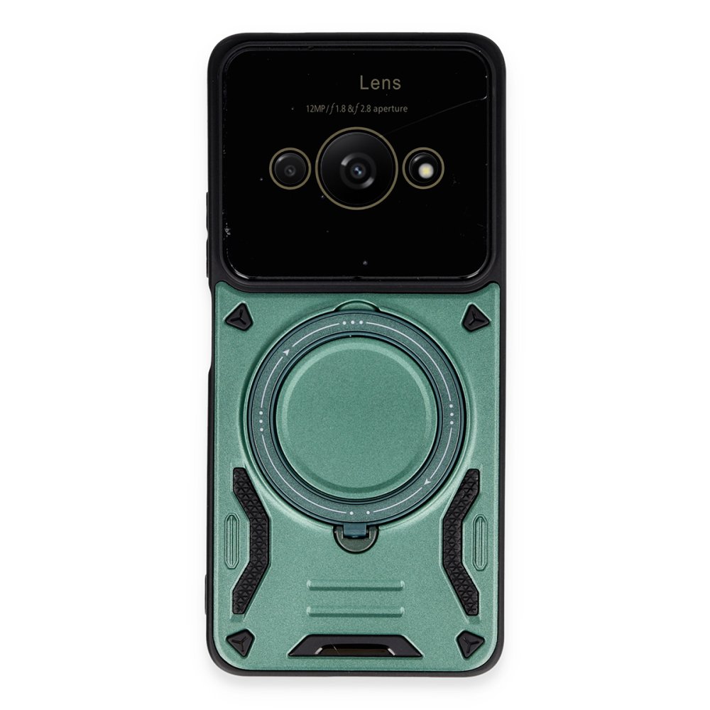 Xiaomi Poco C61 Kılıf Joy Lens Standlı Kapak - Koyu Yeşil Xiaomi Poco C61 Kılıf Joy Lens Standlı Kapak - Koyu Yeşil