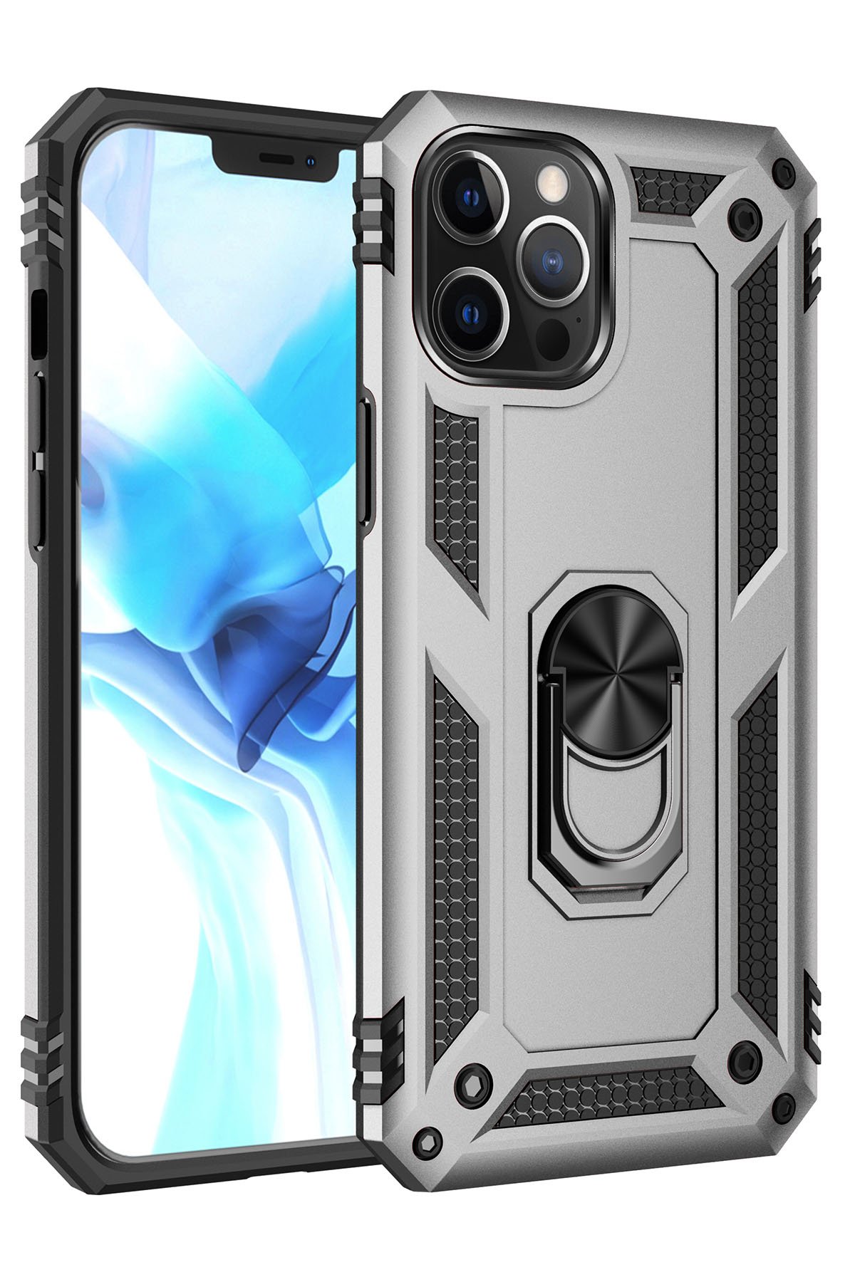  iPhone 12 Pro Max Kılıf Sofya Yüzüklü Silikon Kapak - Gümüş