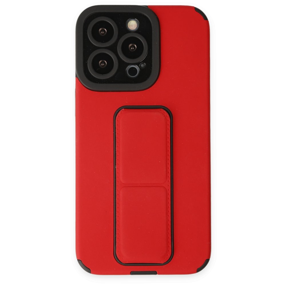  iPhone 13 Pro Max Kılıf Mega Standlı Silikon - Kırmızı