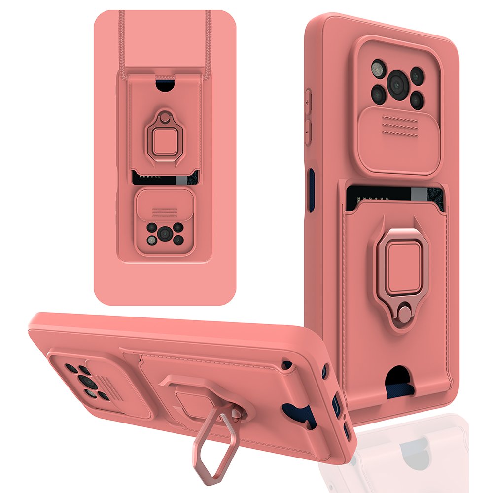  Xiaomi Pocophone X3 Kılıf Zuma Kartvizitli Yüzüklü Silikon - Pembe