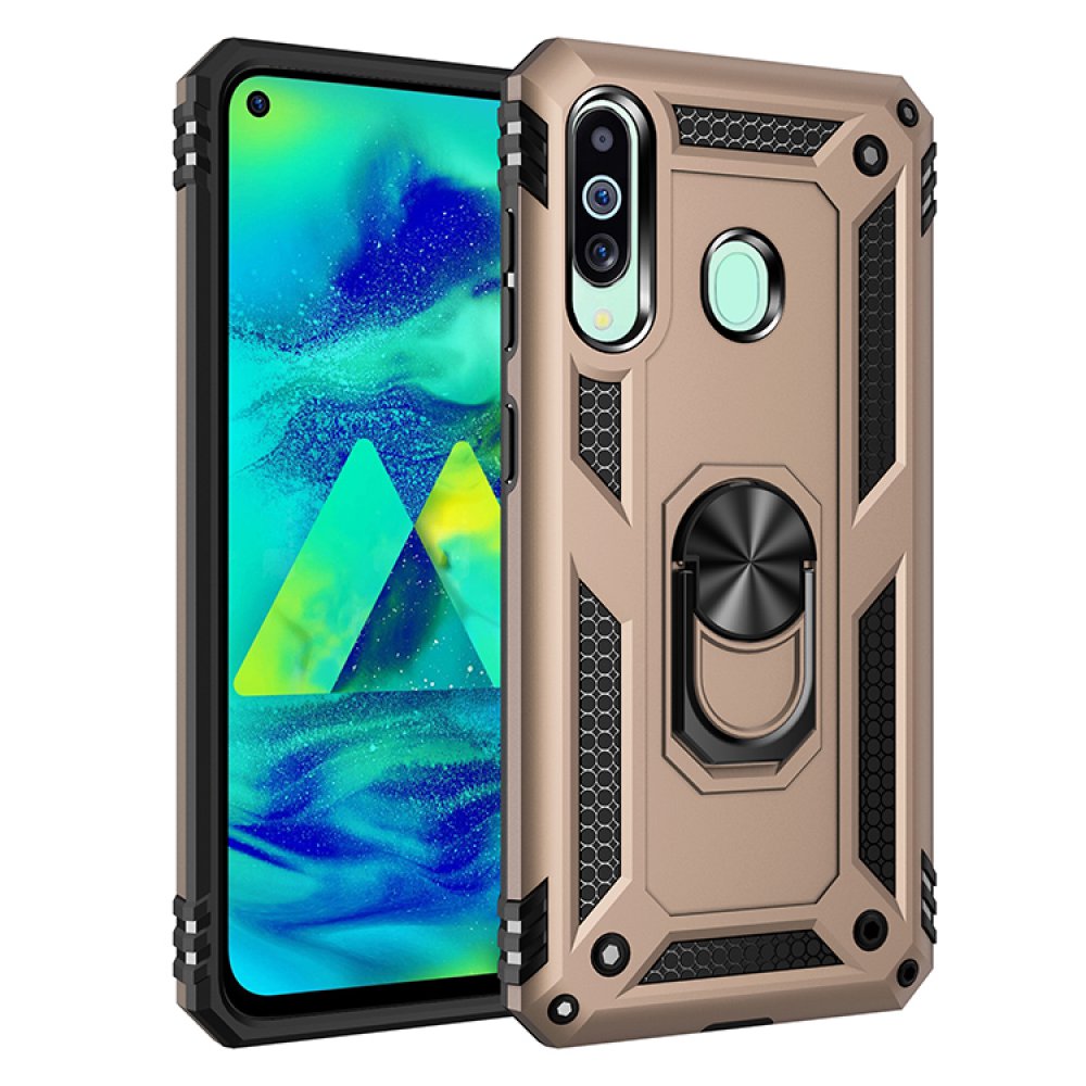  Samsung Galaxy M40 Kılıf Sofya Yüzüklü Silikon Kapak - Gold