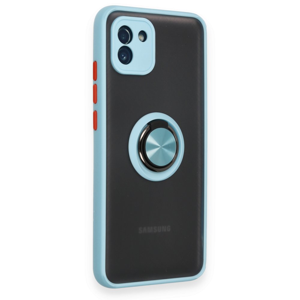  Samsung Galaxy A03 Kılıf Montreal Yüzüklü Silikon Kapak - Buz Mavi
