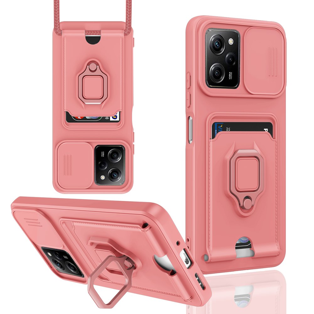  Xiaomi Poco X5 Pro 5G Kılıf Zuma Kartvizitli Yüzüklü Silikon - Pembe