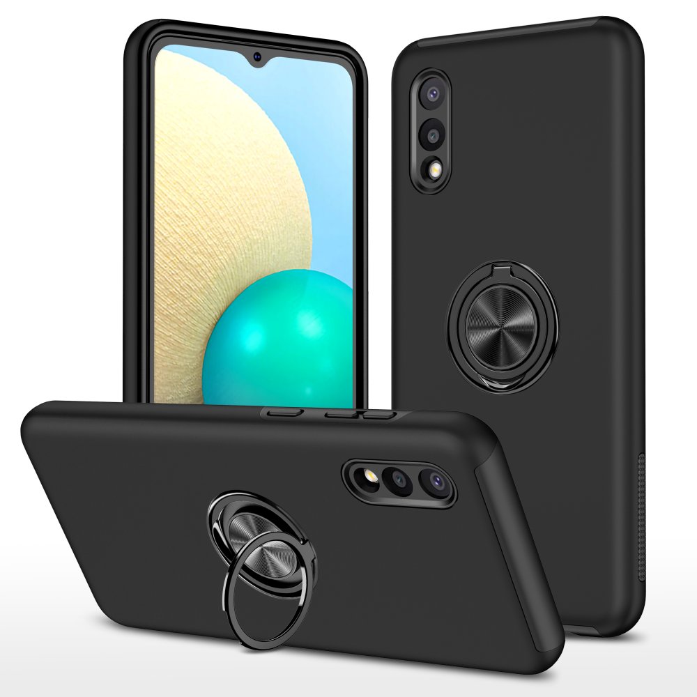  Samsung Galaxy A02 Kılıf Elit Yüzüklü Kapak - Siyah