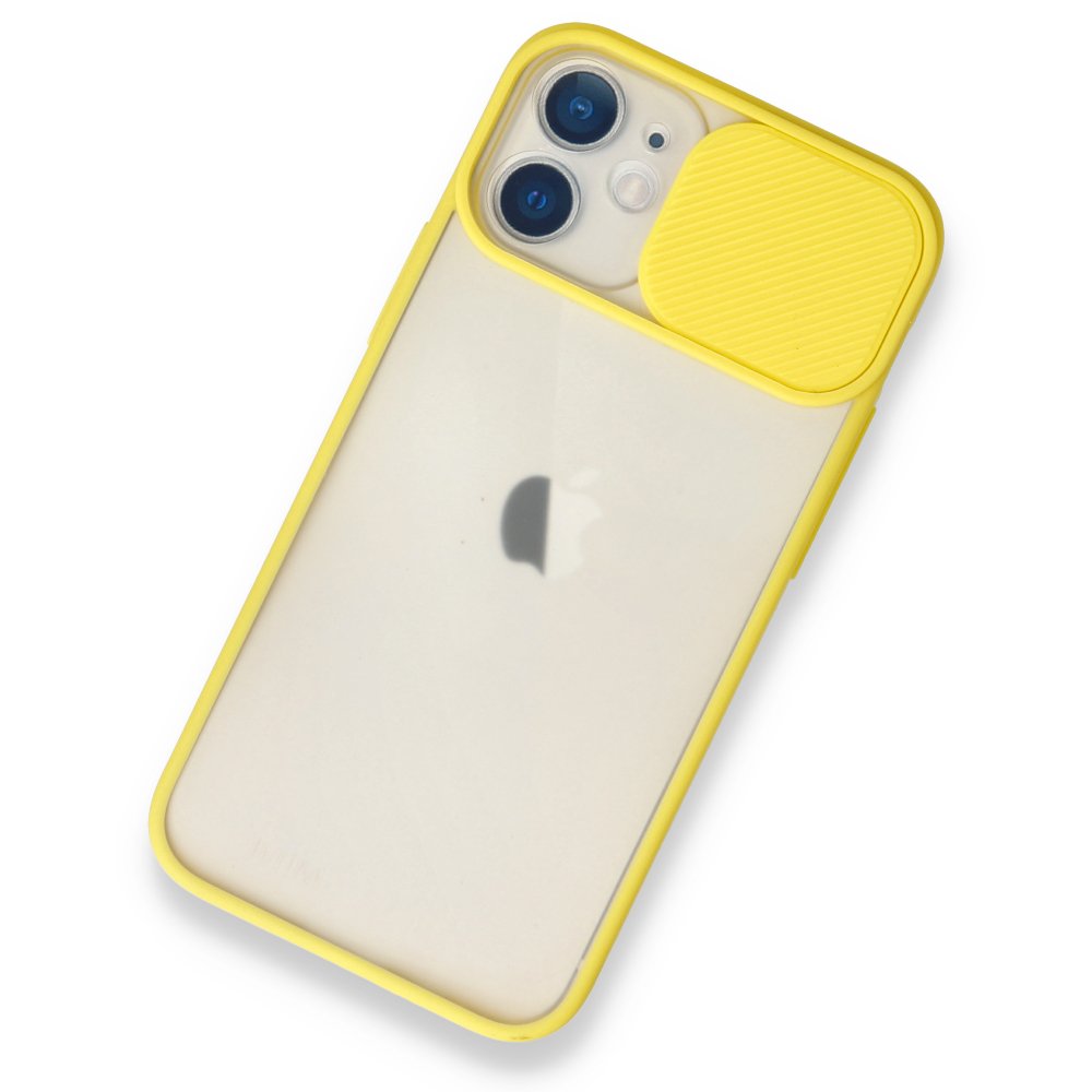 iPhone 11 Kılıf Palm Buzlu Kamera Sürgülü Silikon - Sarı iPhone 11 Kılıf Palm Buzlu Kamera Sürgülü Silikon - Sarı