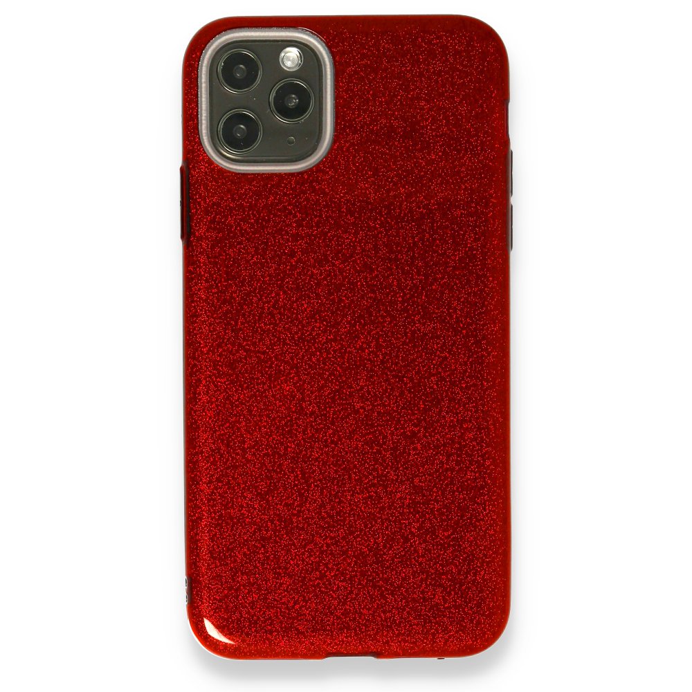 iPhone 11 Pro Max Kılıf Simli Katmanlı Silikon - Kırmızı