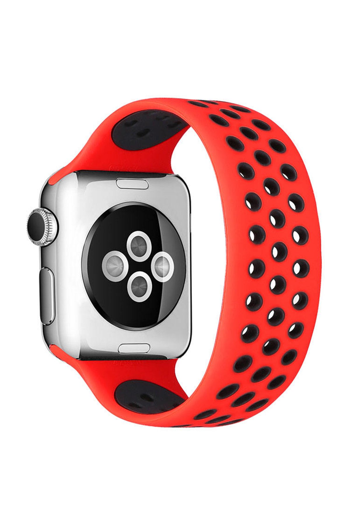  Apple Watch 41mm Ayarlı Delikli Silikon Kordon - Kırmızı-Siyah