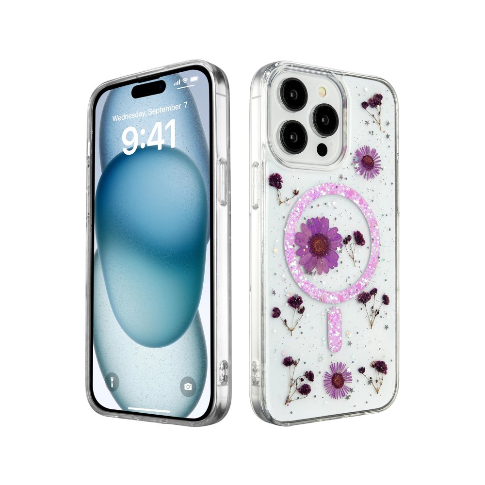 iPhone 14 Pro Max Kılıf Daisy Simli Magsafe Kapak - Mor  iPhone 14 Pro Max Kılıf Daisy Simli Magsafe Kapak - Mor