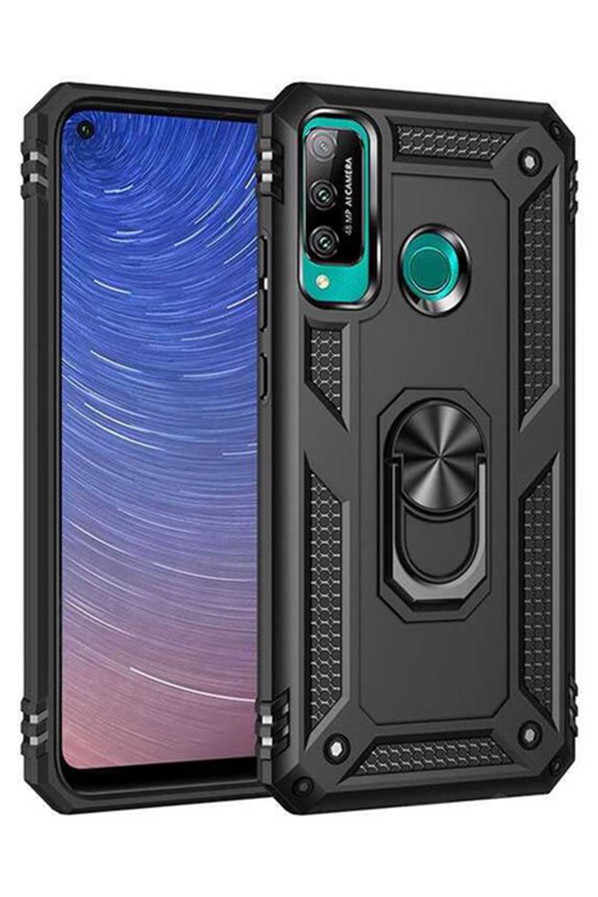  Huawei P40 Lite E Kılıf Sofya Yüzüklü Silikon Kapak - Siyah