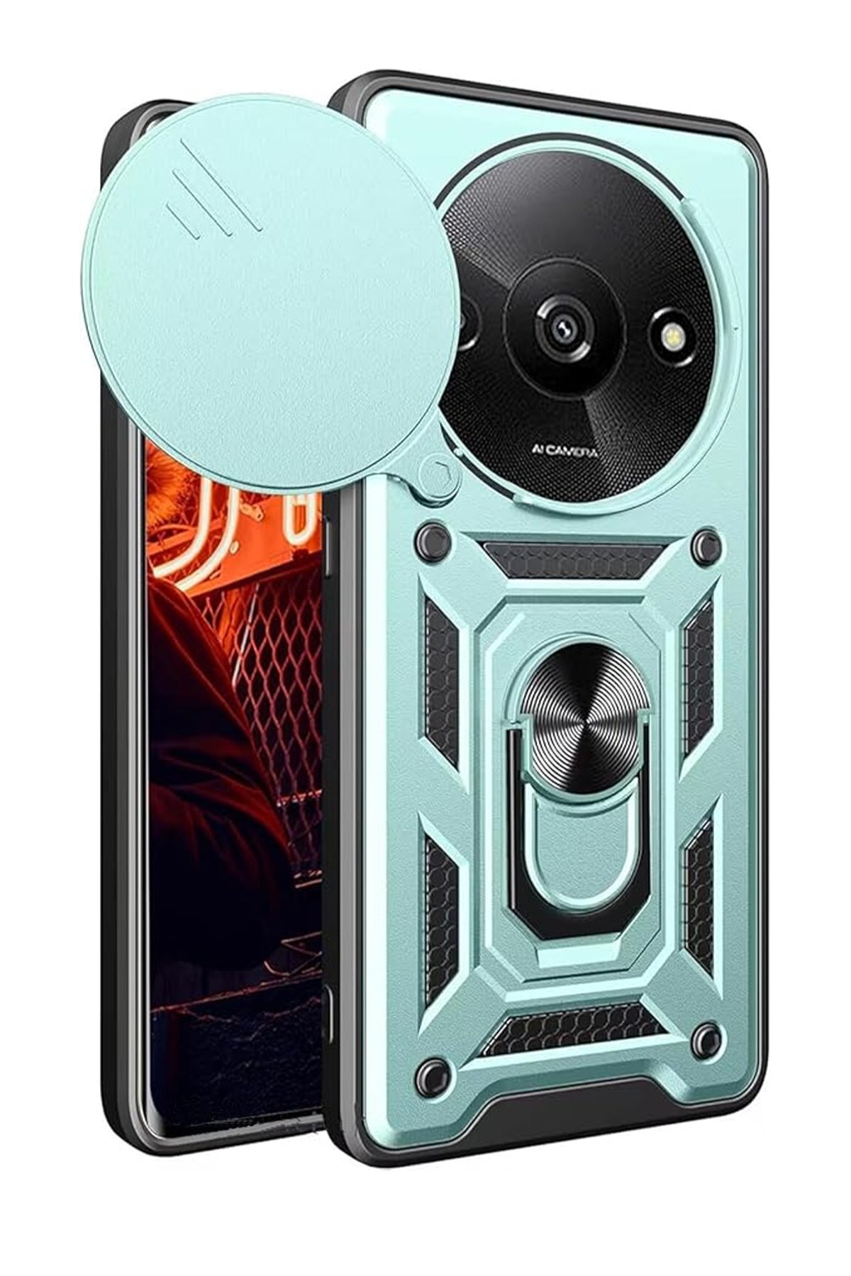 Redmi A3 4G Kılıf Pars Lens Yüzüklü Silikon - Yeşil