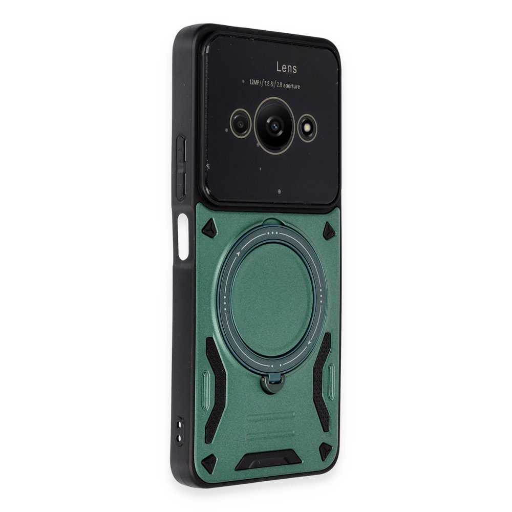 Xiaomi Poco C61 Kılıf Joy Lens Standlı Kapak - Koyu Yeşil Xiaomi Poco C61 Kılıf Joy Lens Standlı Kapak - Koyu Yeşil