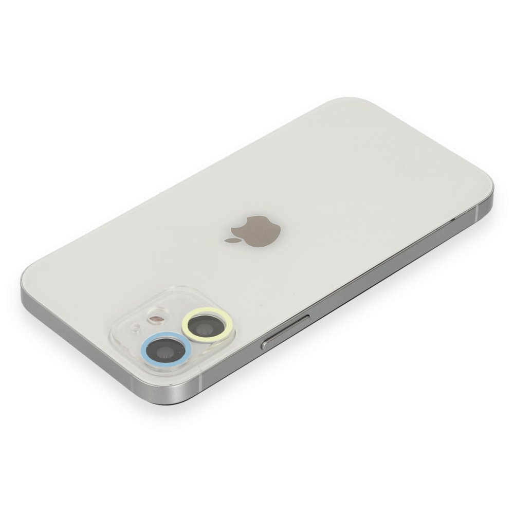  iPhone 12 Mini Renkli Kamera Lens Koruma Cam - Sarı-Mavi