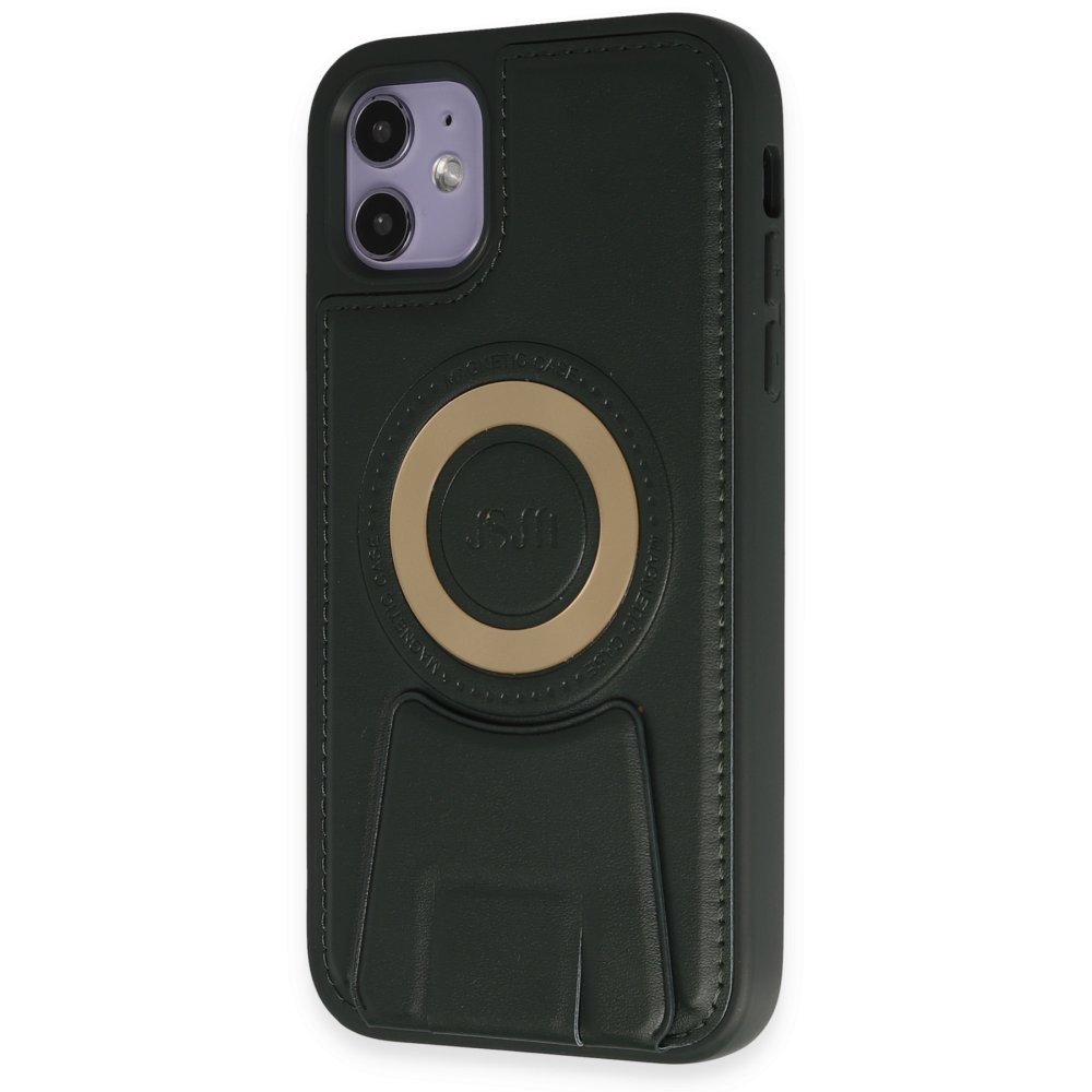  iPhone 11 Kılıf Merkür Magneticsafe Standlı Kapak - Koyu Yeşil