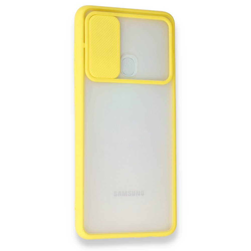  Samsung Galaxy A21S Kılıf Palm Buzlu Kamera Sürgülü Silikon - Sarı