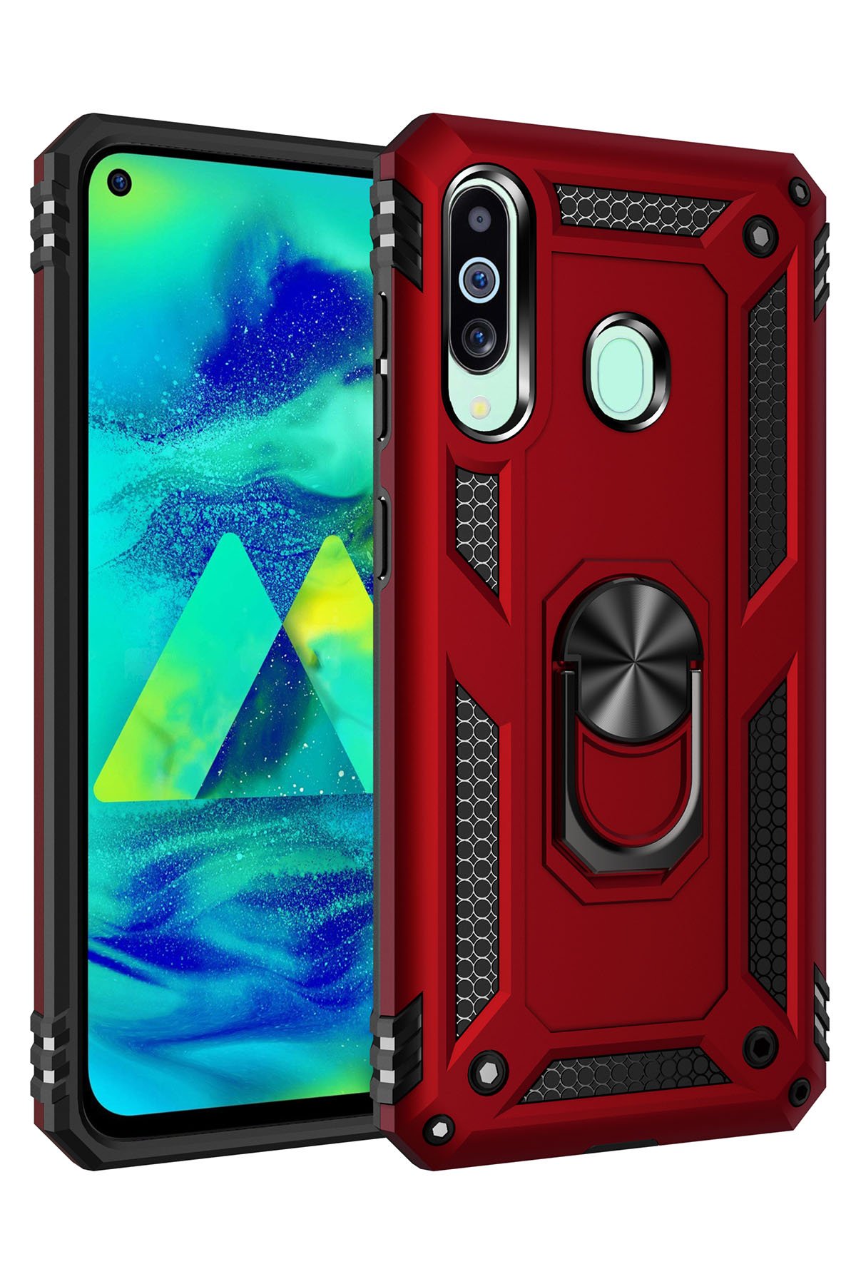  Samsung Galaxy A60 Kılıf Sofya Yüzüklü Silikon Kapak - Kırmızı