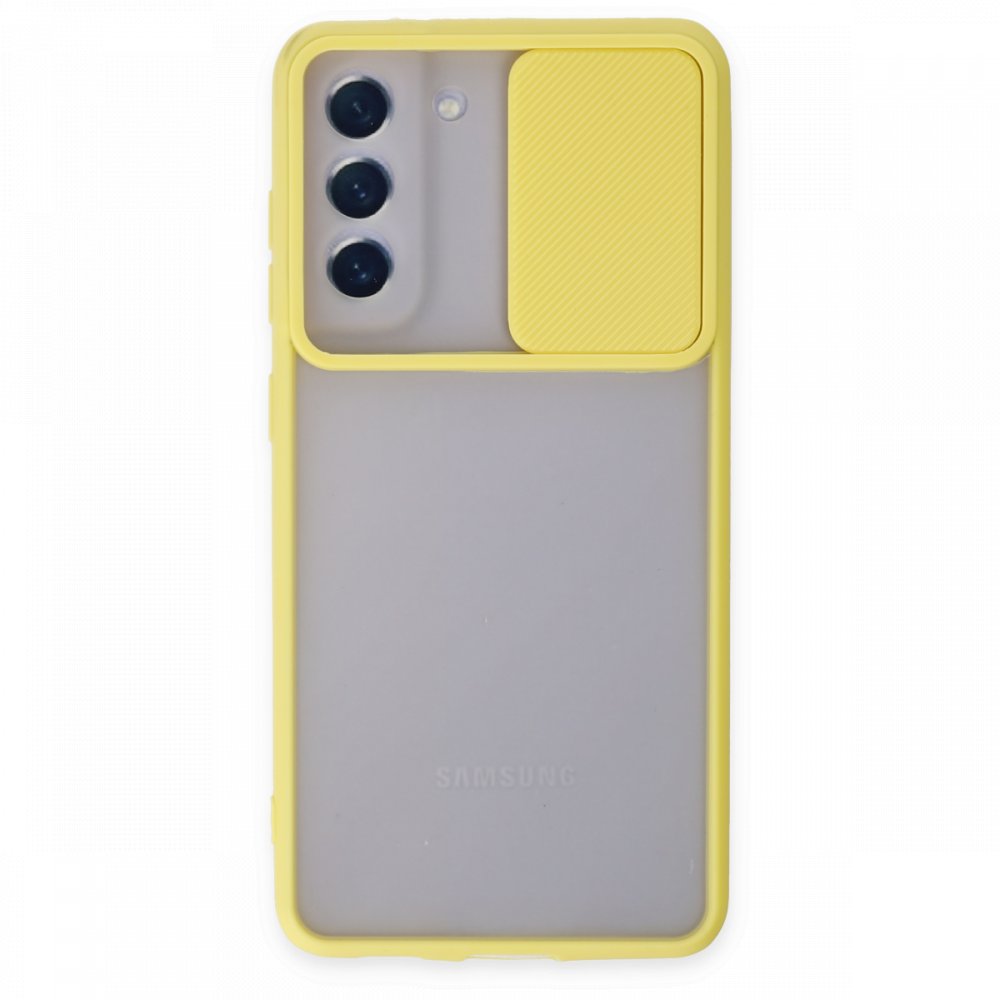  Samsung Galaxy S21 FE Kılıf Palm Buzlu Kamera Sürgülü Silikon - Sarı