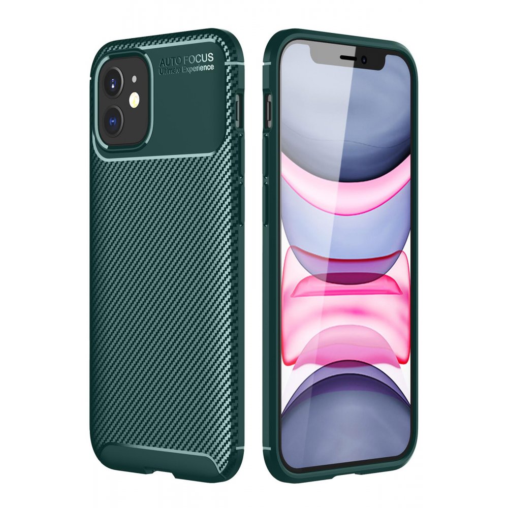 iPhone 11 Kılıf Auto Focus Karbon Kapak - Yeşil iPhone 11 Kılıf Auto Focus Karbon Kapak - Yeşil