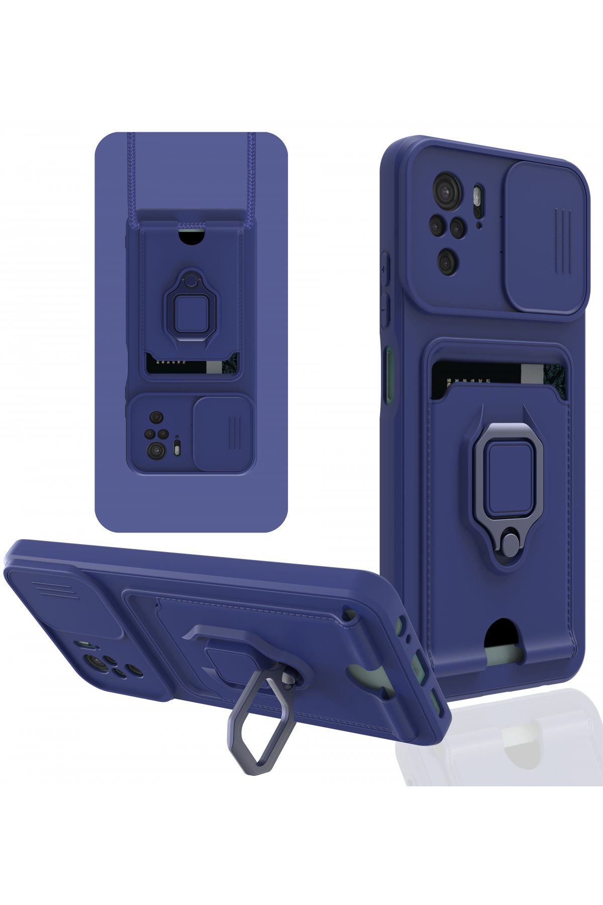  Xiaomi Poco M5s Kılıf Zuma Kartvizitli Yüzüklü Silikon - Lacivert