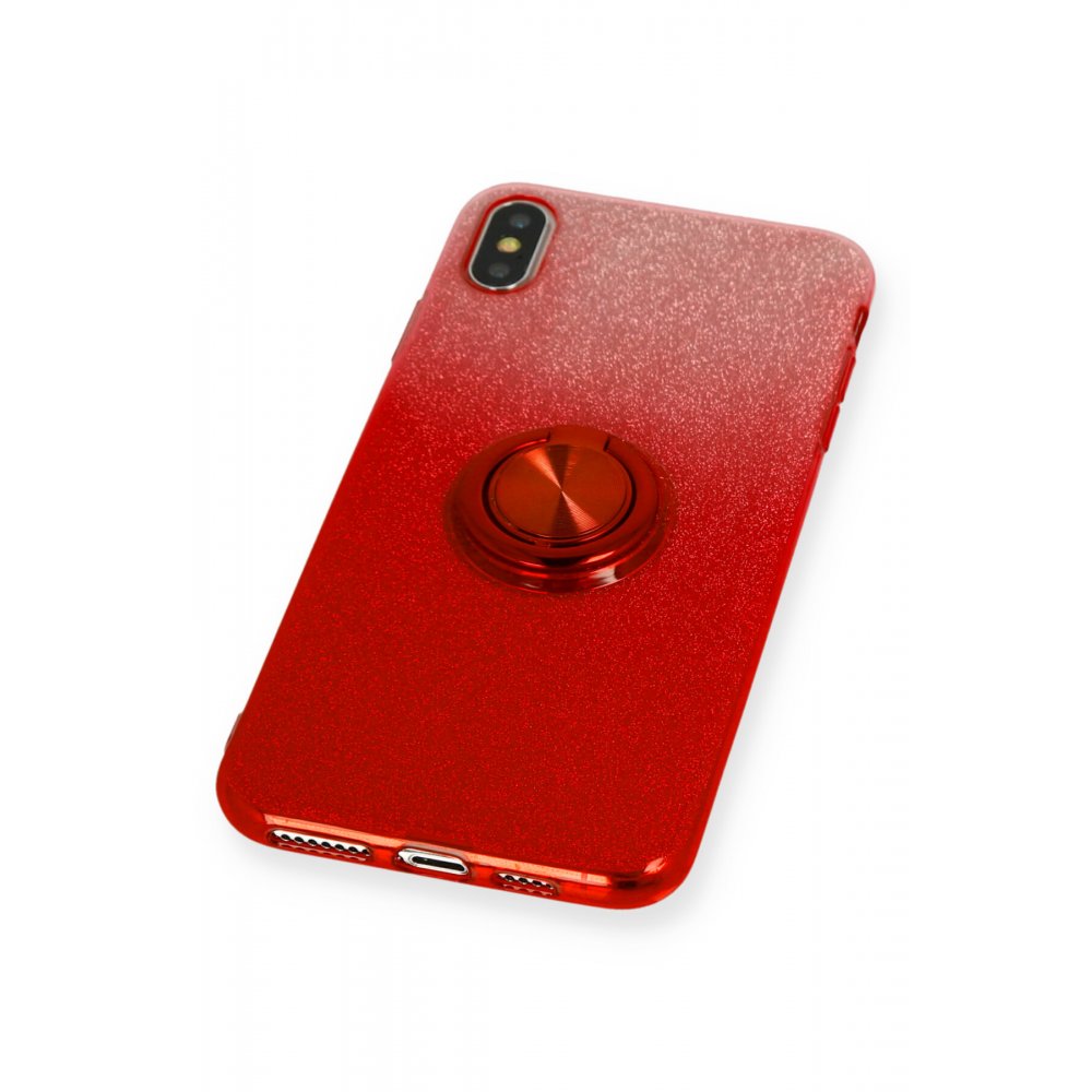 iPhone X Kılıf Simli Yüzüklü Silikon - Kırmızı  iPhone X Kılıf Simli Yüzüklü Silikon - Kırmızı