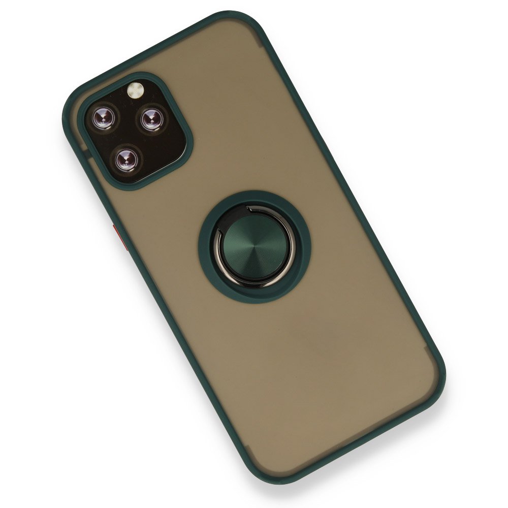  iPhone 12 Pro Kılıf Montreal Yüzüklü Silikon Kapak - Yeşil