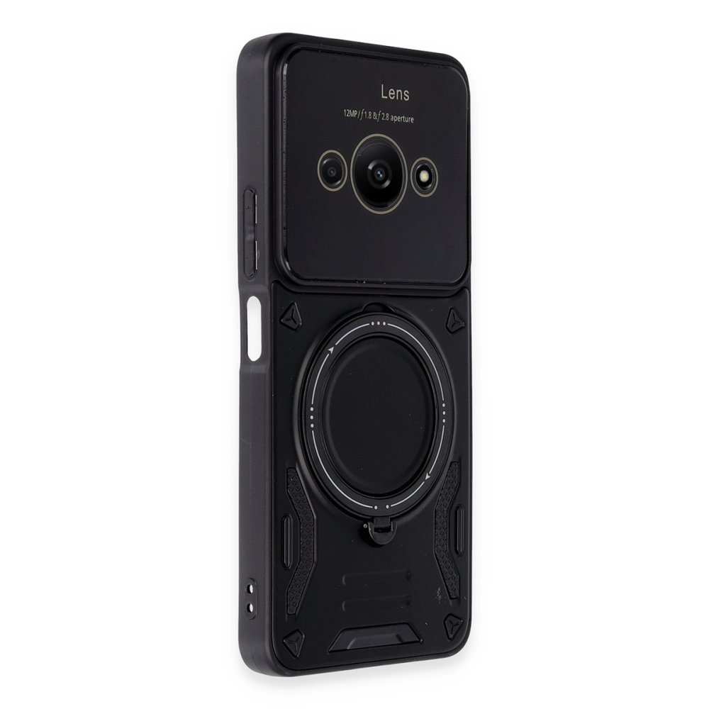 Xiaomi Poco C61 Kılıf Joy Lens Standlı Kapak - Siyah Xiaomi Poco C61 Kılıf Joy Lens Standlı Kapak - Siyah