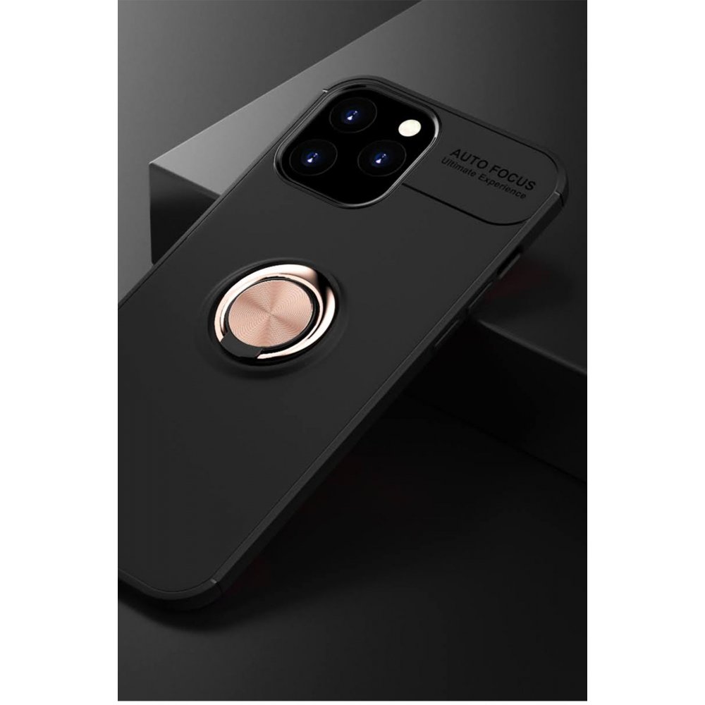  iPhone 12 Pro Max Kılıf Range Yüzüklü Silikon - Siyah-Gold