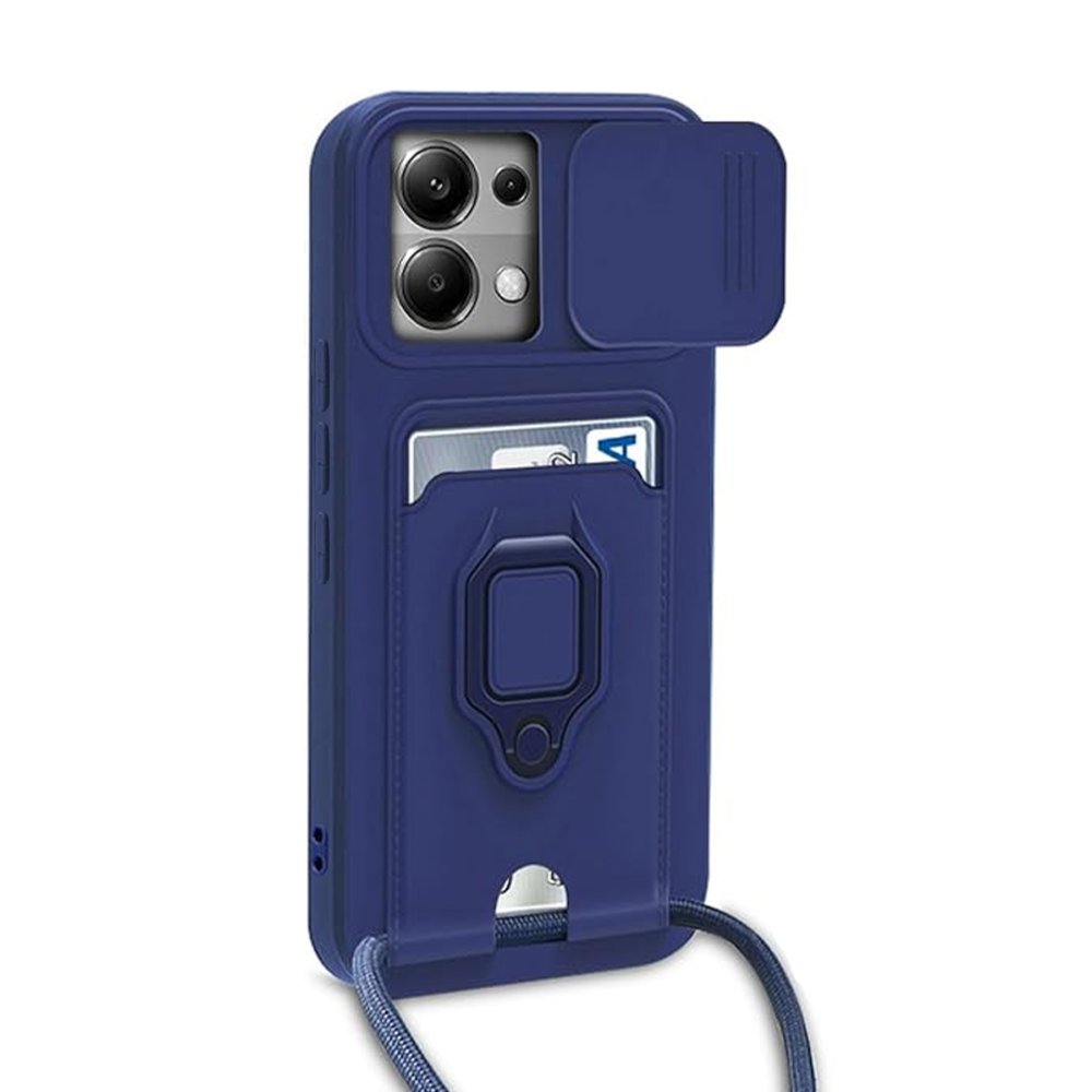  Xiaomi Poco X6 Kılıf Zuma Kartvizitli Yüzüklü Silikon - Lacivert