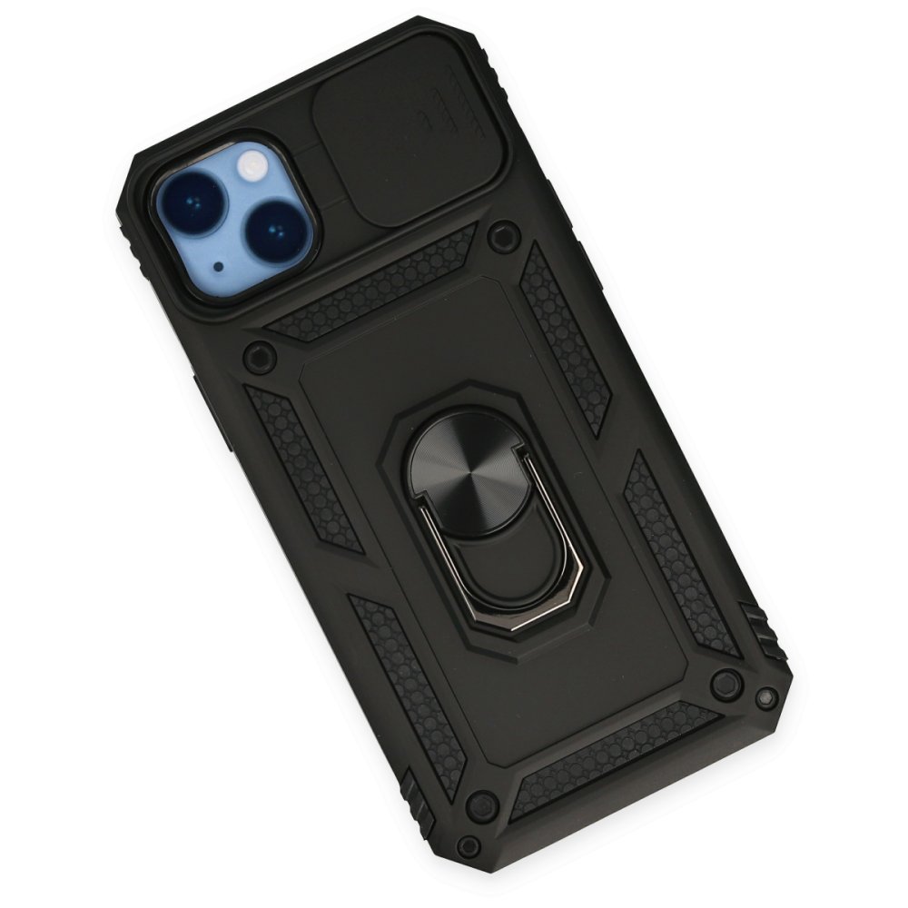  iPhone 14 Plus Kılıf Pars Lens Yüzüklü Silikon - Siyah