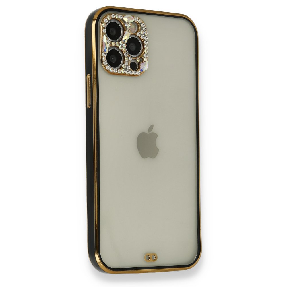  iPhone 12 Pro Max Kılıf Liva Taşlı Silikon - Siyah
