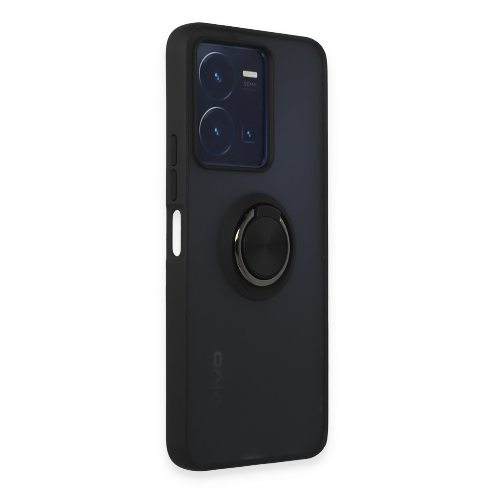 Vivo Y22S Kılıf Montreal Yüzüklü Silikon Kapak - Siyah Vivo Y22S Kılıf Montreal Yüzüklü Silikon Kapak - Siyah