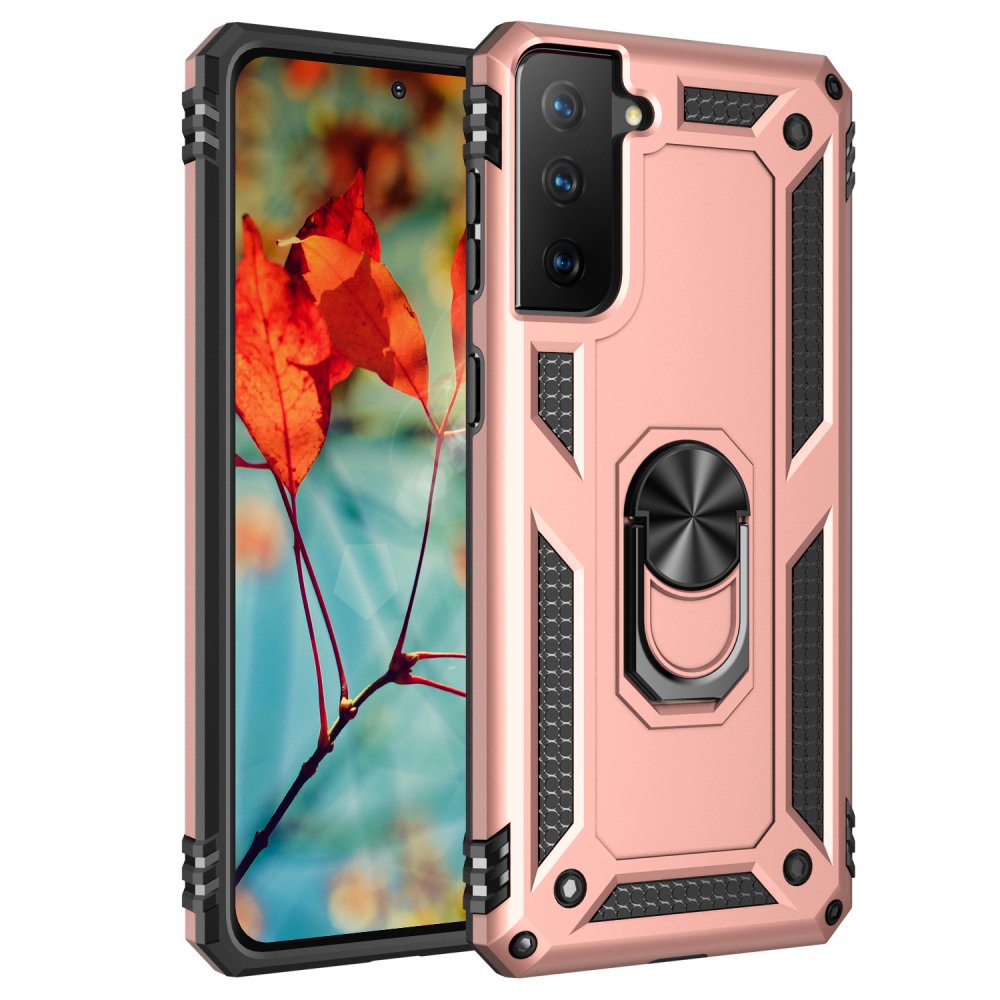  Samsung Galaxy S21 Kılıf Sofya Yüzüklü Silikon Kapak - Rose
