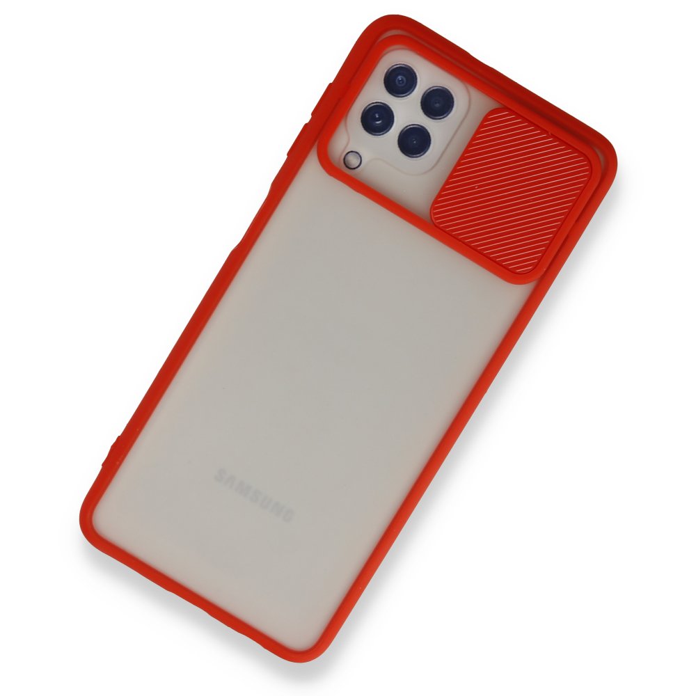 Samsung Galaxy M32 Kılıf Palm Buzlu Kamera Sürgülü Silikon - Kırmızı Samsung Galaxy M32 Kılıf Palm Buzlu Kamera Sürgülü Silikon - Kırmızı