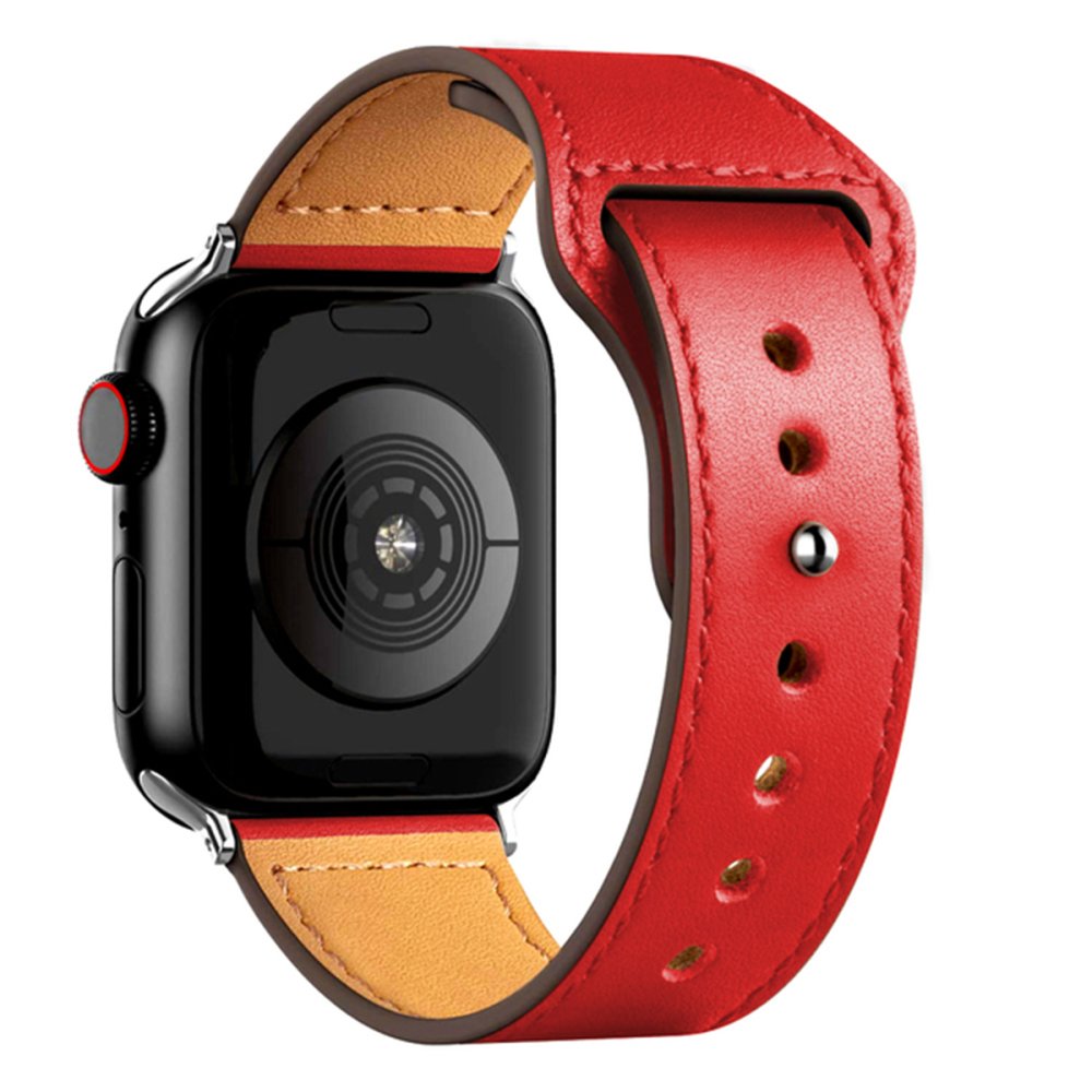  Apple Watch 44mm KR415 Luaz Deri Kordon - Kırmızı