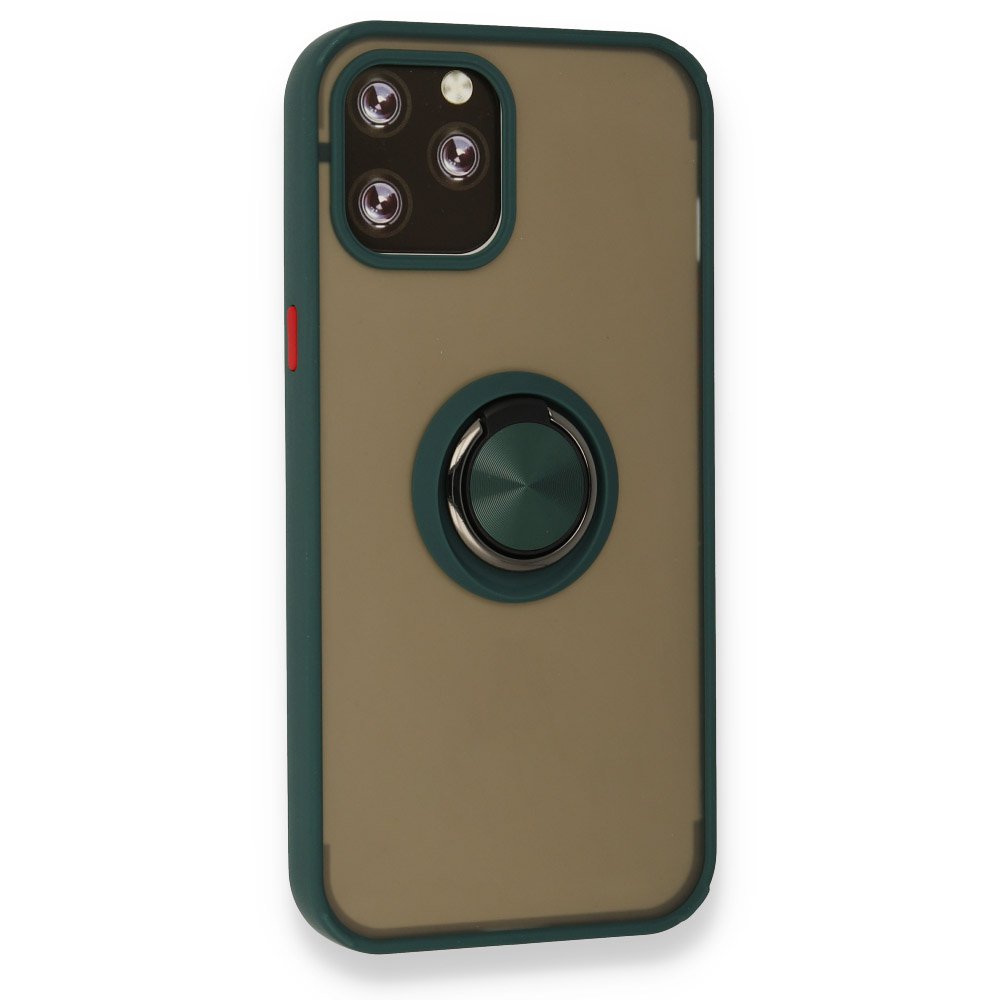  iPhone 12 Pro Kılıf Montreal Yüzüklü Silikon Kapak - Yeşil