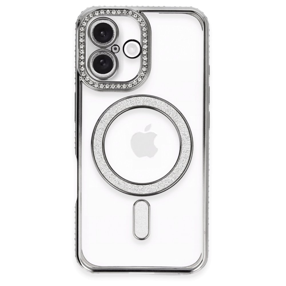  iPhone 16 Plus Kılıf Joke Simli Magneticsafe Kılıf - Gri