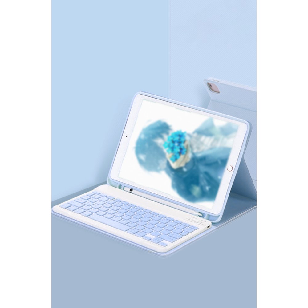  iPad 5 Air 9.7 Kılıf KC01 Smart Klavyeli Tablet Kılıfı - Mavi