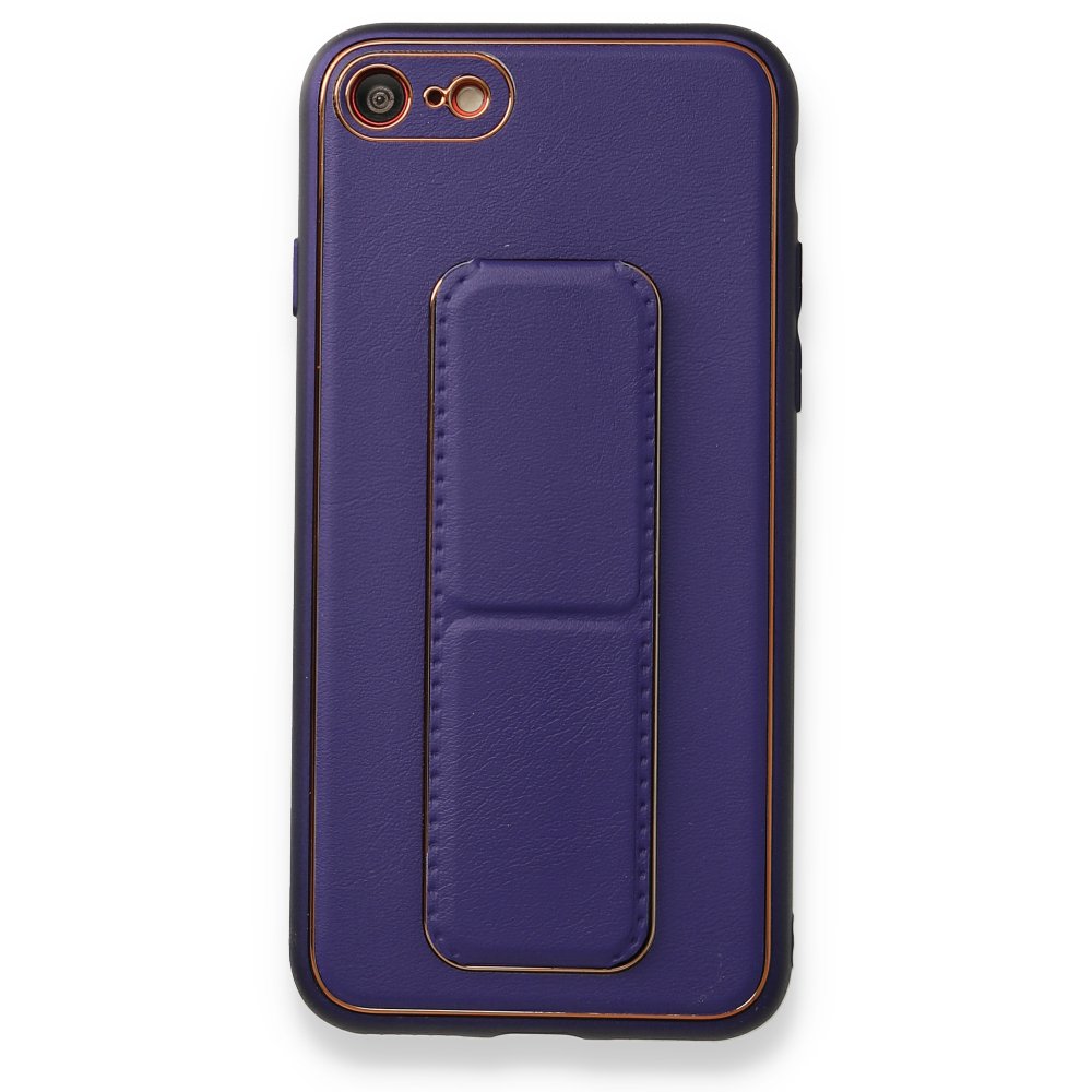  iPhone 7 Kılıf Coco Deri Standlı Kapak - Mor
