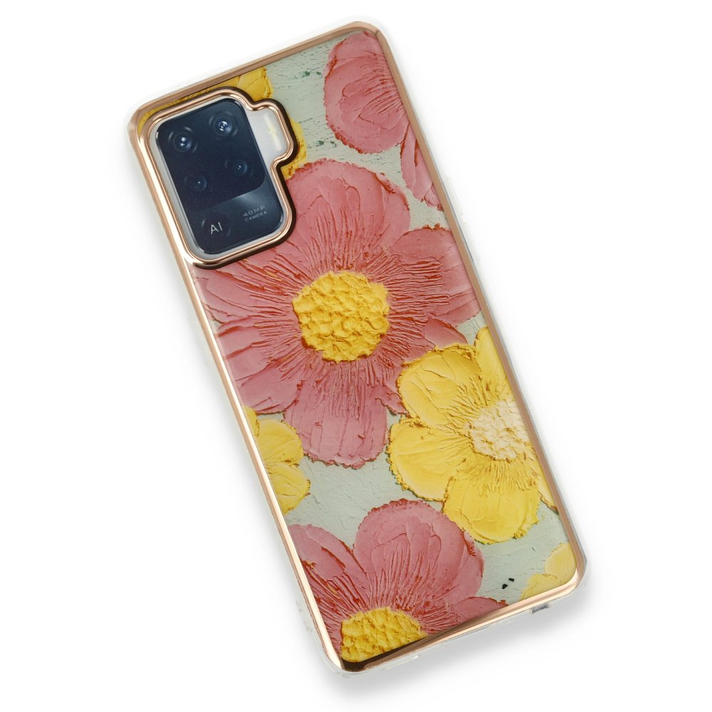  Oppo Reno 5 Lite Kılıf Çiçekli Silikon - Pembe