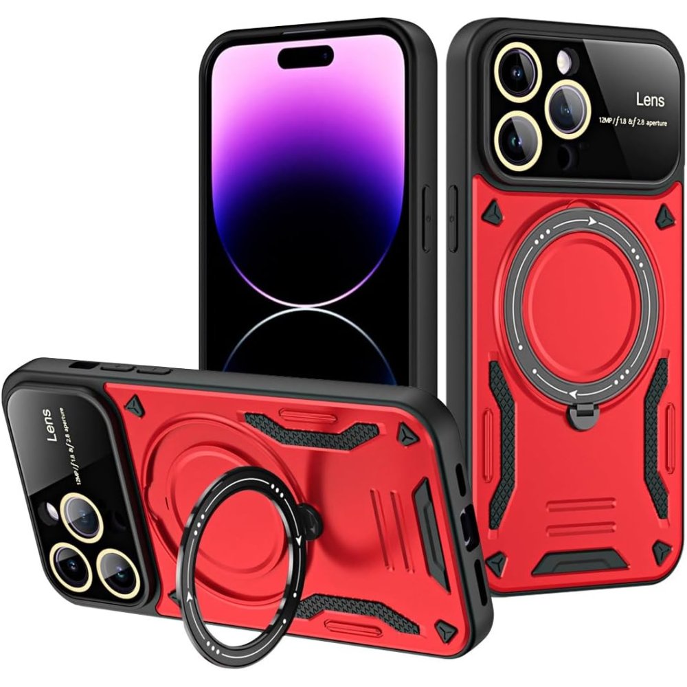  iPhone 16 Pro Max Kılıf Joy Lens Standlı Kapak - Kırmızı