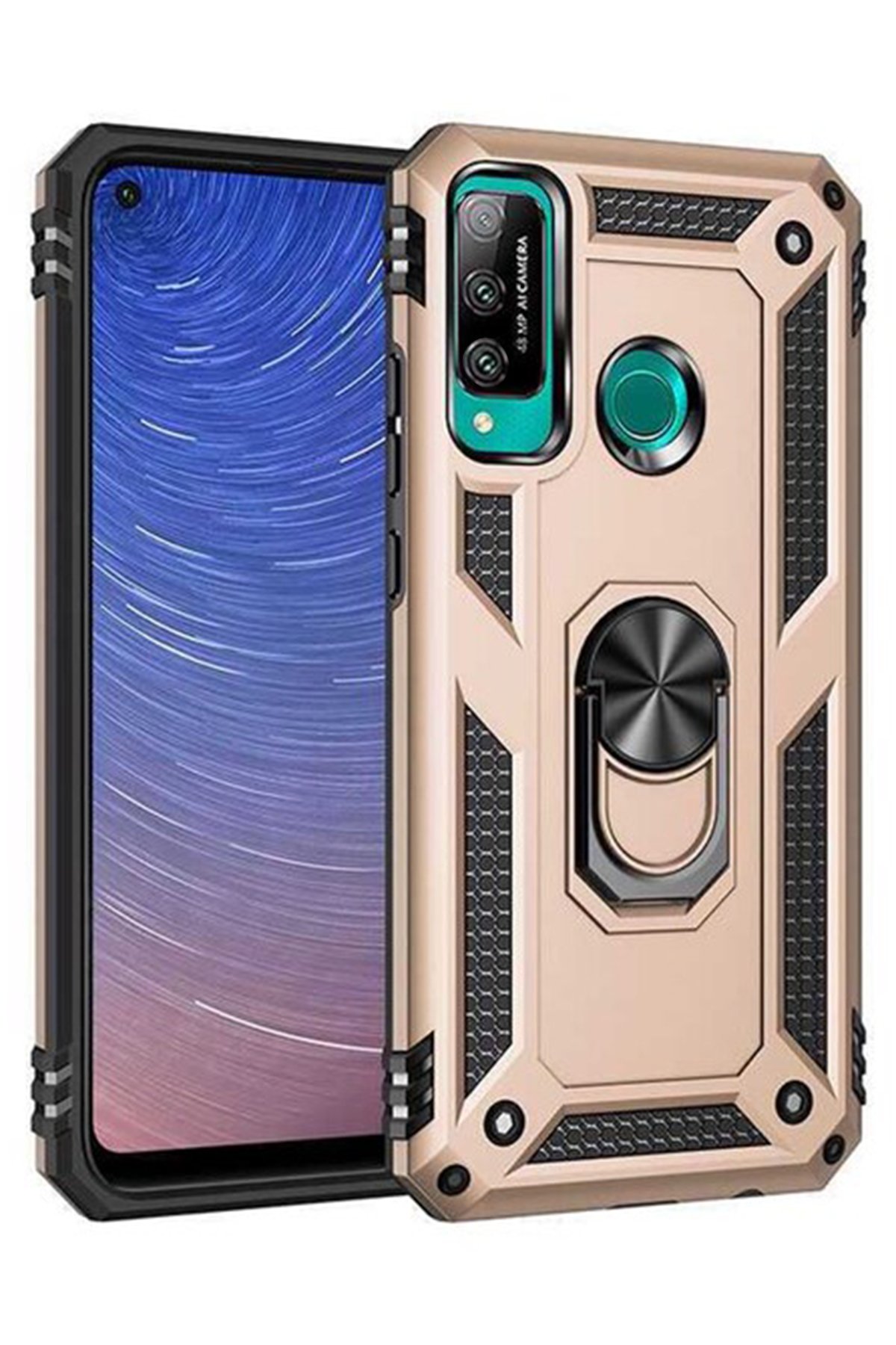  Huawei P40 Lite E Kılıf Sofya Yüzüklü Silikon Kapak - Gold
