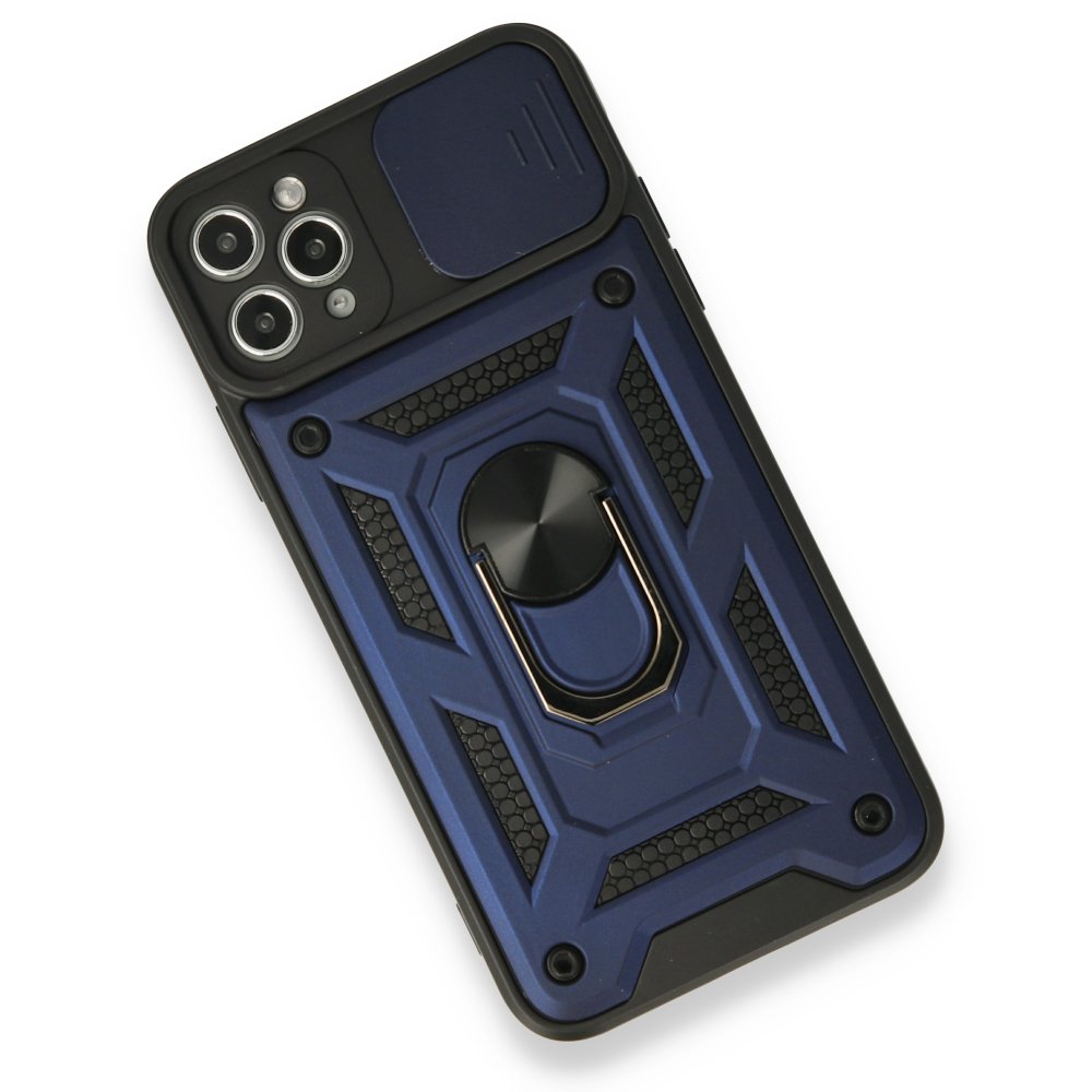  iPhone 11 Pro Max Kılıf Pars Lens Yüzüklü Silikon - Lacivert