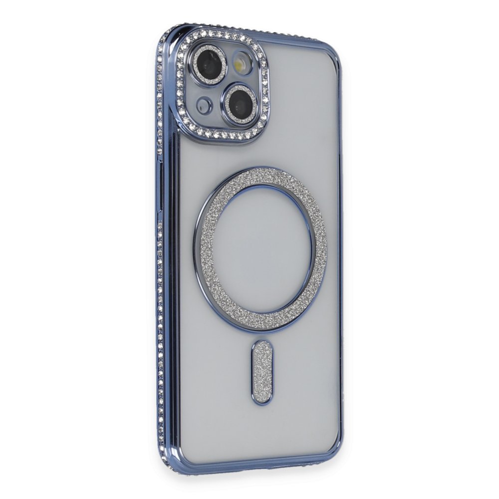  iPhone 14 Kılıf Joke Simli Magneticsafe Kılıf - Mavi