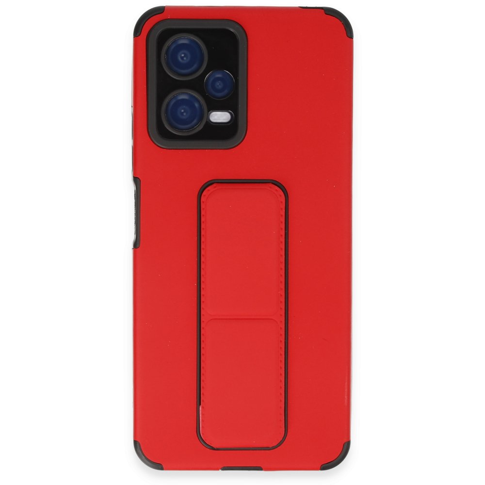 Redmi Note 12 5G Kılıf Mega Standlı Silikon - Kırmızı