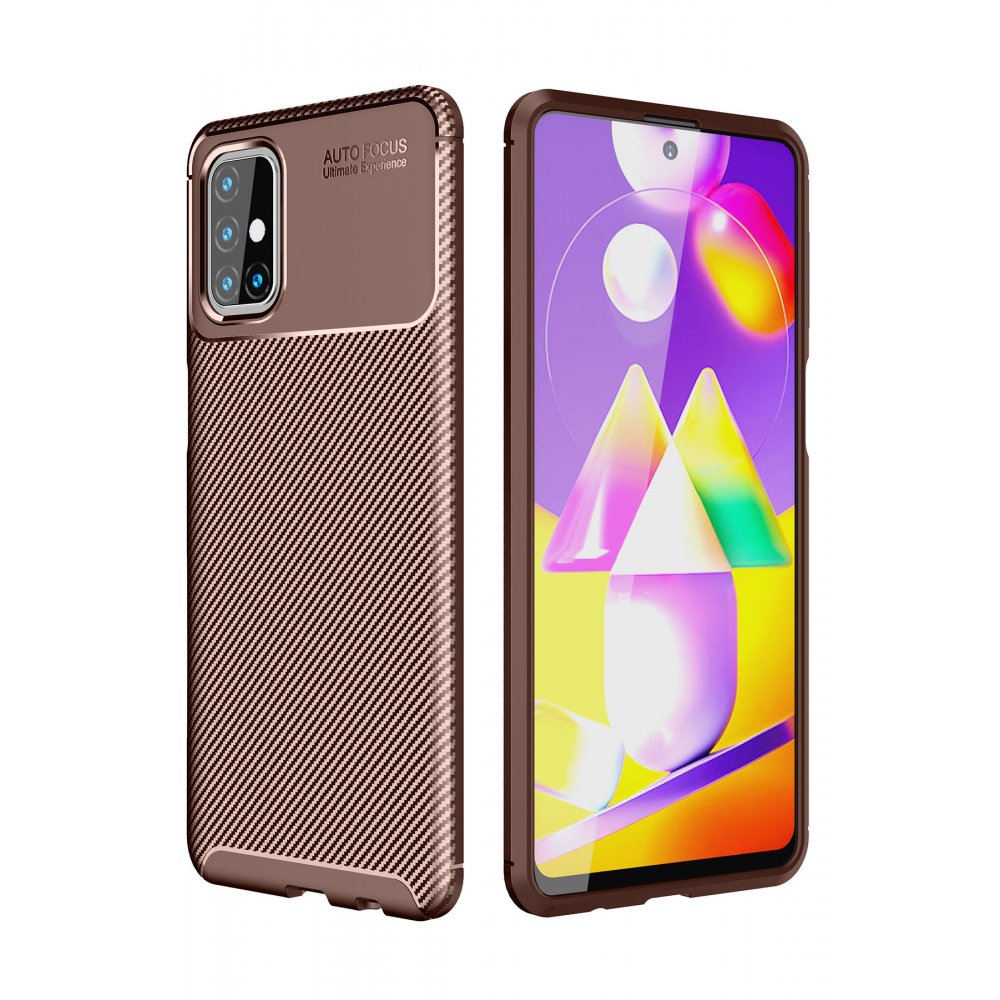  Samsung Galaxy M31S Kılıf Auto Focus Karbon Kapak - Kahverengi
