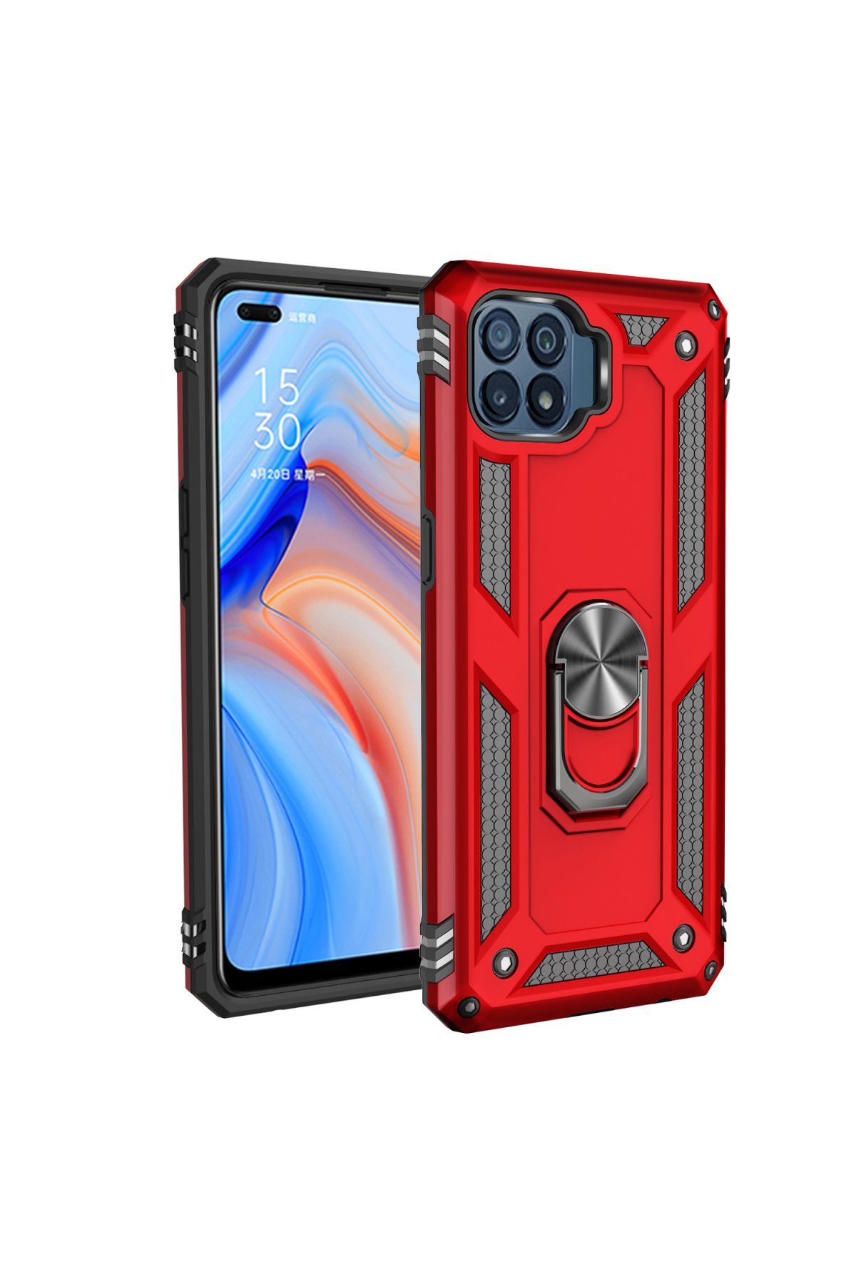 Oppo Reno 4 Lite Kılıf Sofya Yüzüklü Silikon Kapak - Kırmızı Oppo Reno 4 Lite Kılıf Sofya Yüzüklü Silikon Kapak - Kırmızı