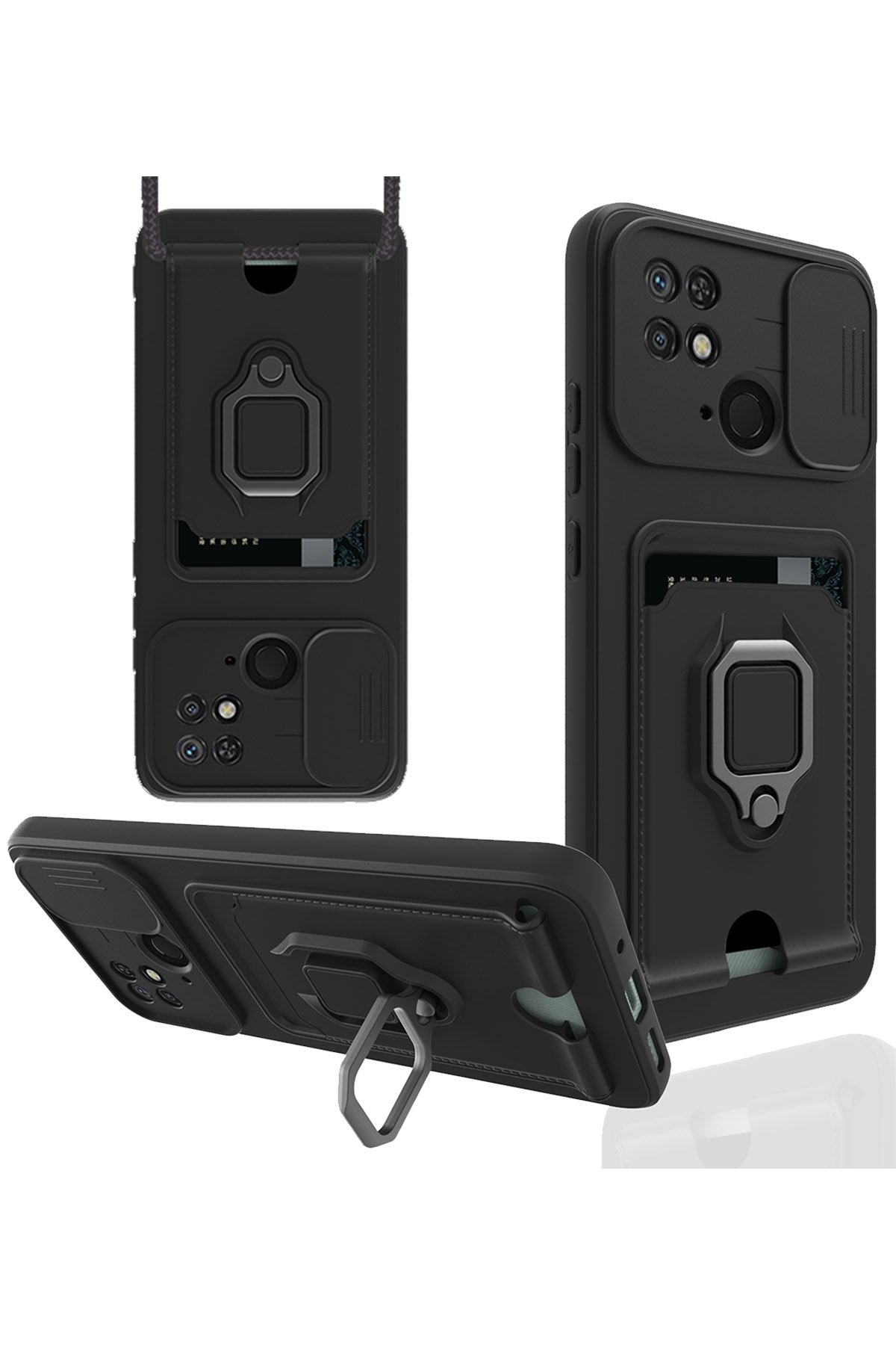 Redmi 10C Kılıf Zuma Kartvizitli Yüzüklü Silikon - Siyah