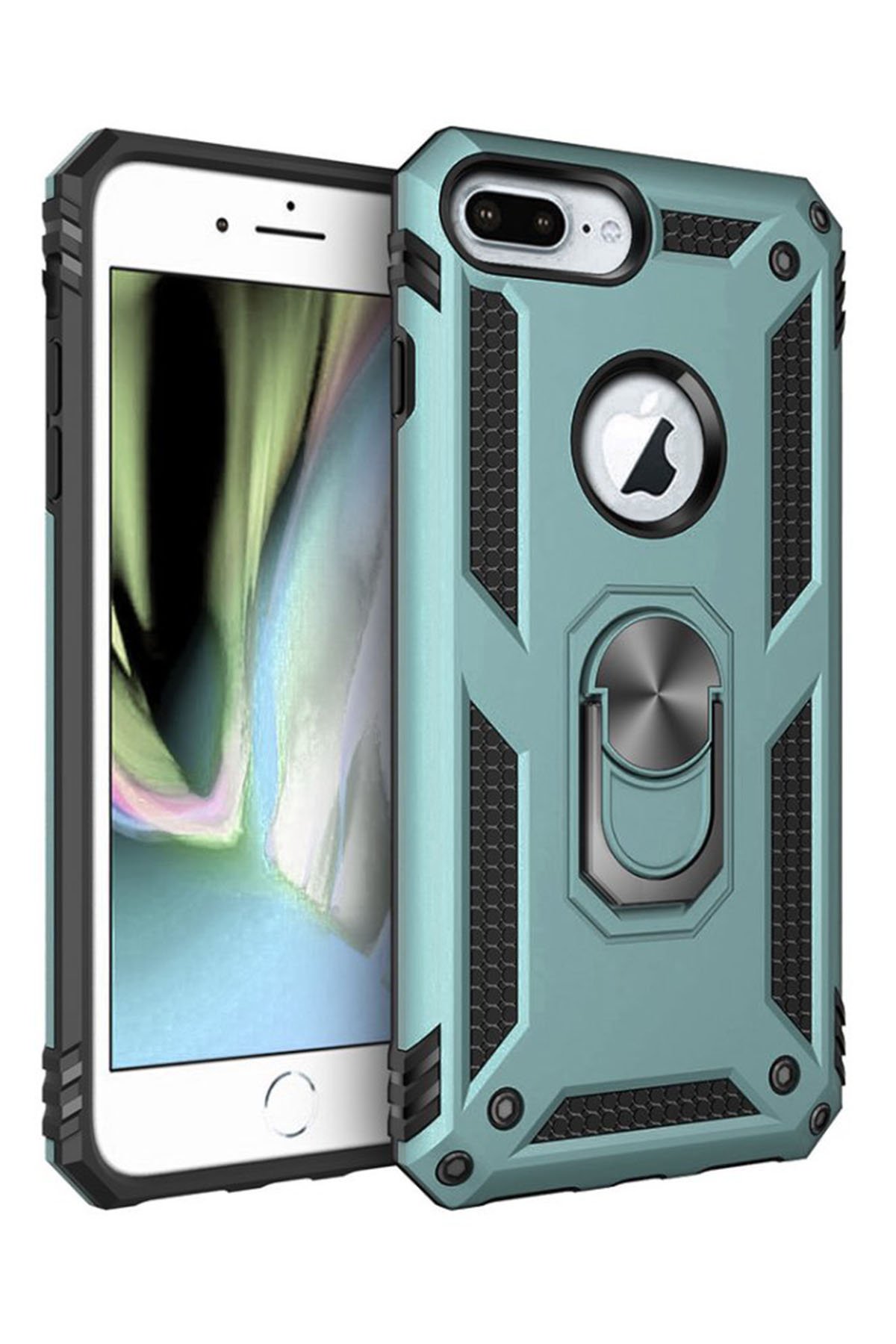 iPhone 8 Plus Kılıf Sofya Yüzüklü Silikon Kapak - Yeşil iPhone 8 Plus Kılıf Sofya Yüzüklü Silikon Kapak - Yeşil