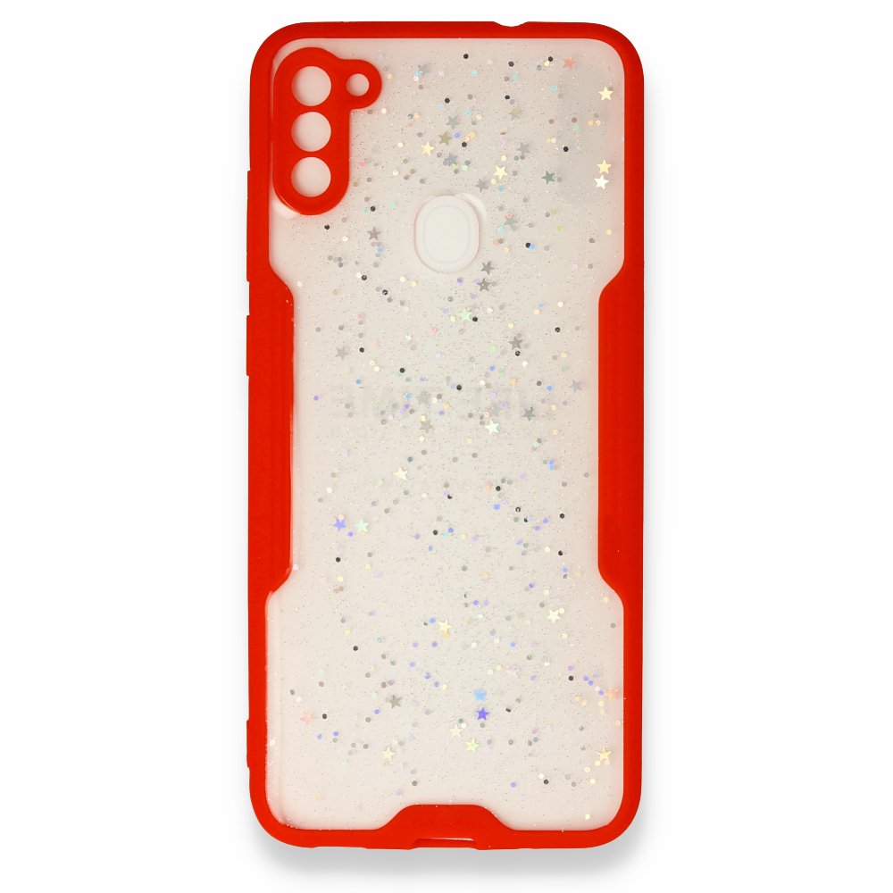  Samsung Galaxy M11 Kılıf Platin Simli Silikon - Kırmızı