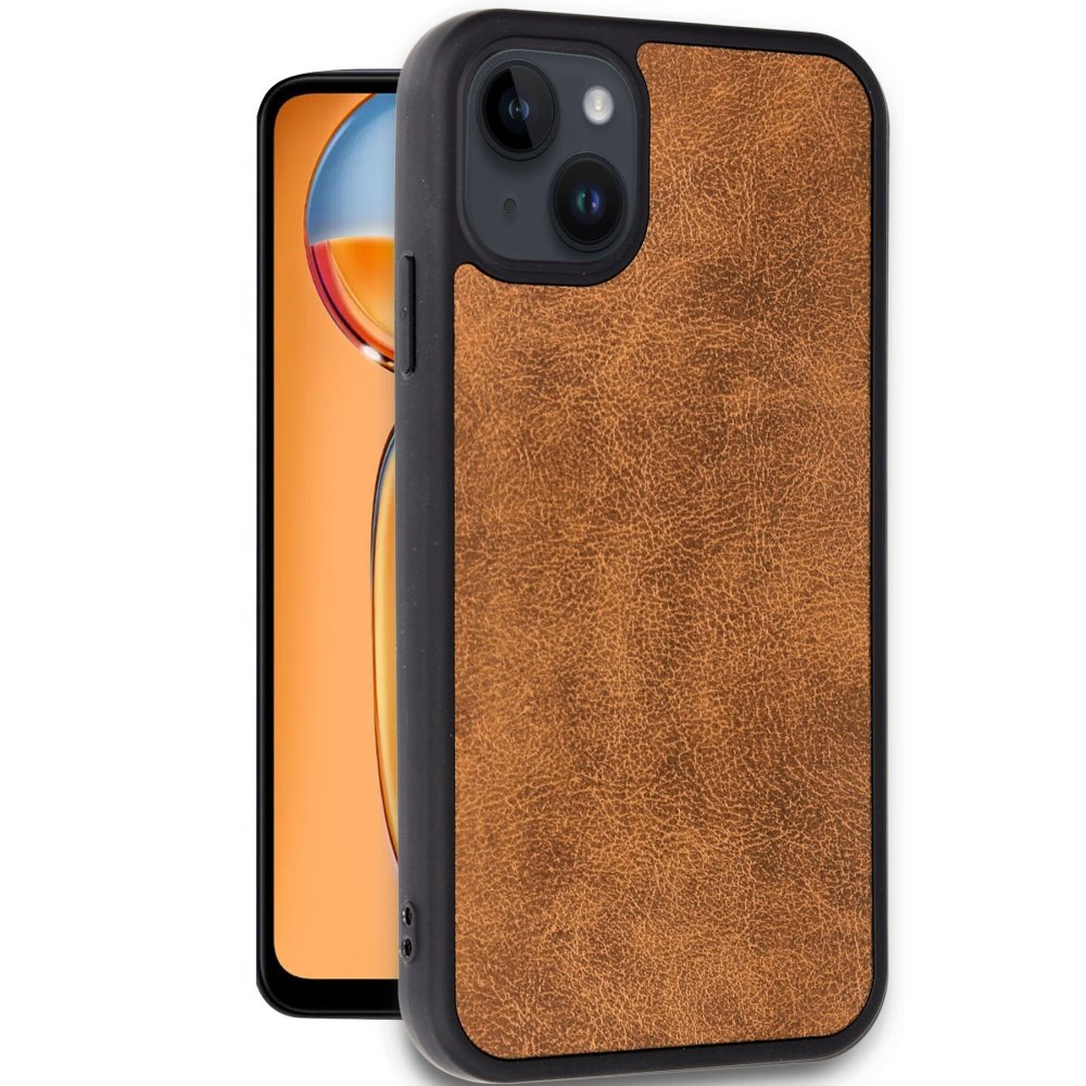  iPhone 13 Kılıf Aras Deri Kapak - Taba